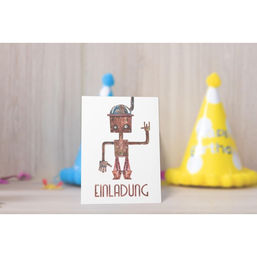 12 Einladungskarten Kindergeburtstag Roboter