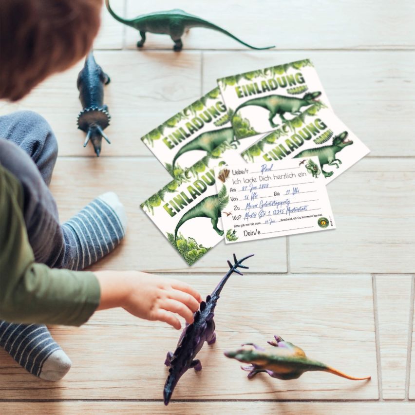 12 Einladungskarten Kindergeburtstag Dinosaurier