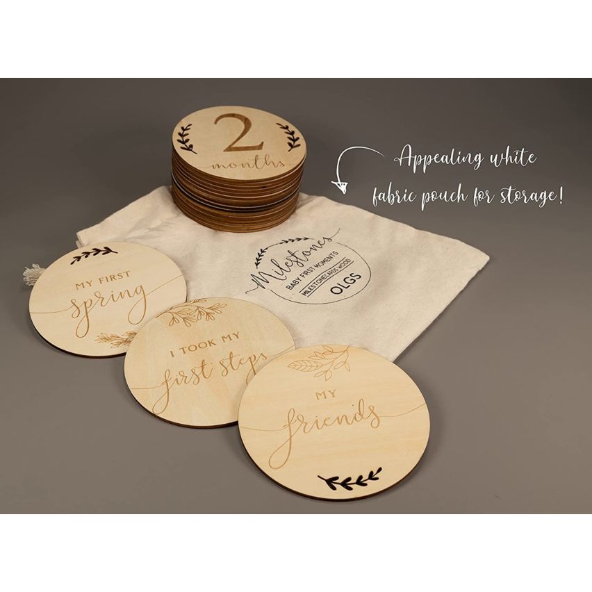 OLGS 40 wood milestones cards incl. bag for your baby