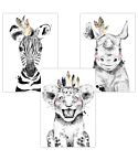 Babyzimmer Poster (Zebra Löwe Nashorn Boho)