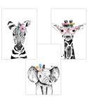 Kinderzimmer Poster (Zebra Elefant Giraffe Brille)