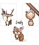 Kinderzimmer Poster personalisiert (Fuchs Bär Hirsch Tiere Boho)