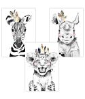 Babyzimmer Poster (Zebra Löwe Nashorn Boho)