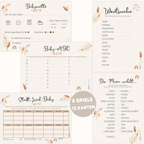 Babyparty Spiele Set Boho