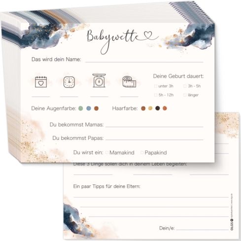 Babyparty Ratespiel Babywette 25 Karten Splash