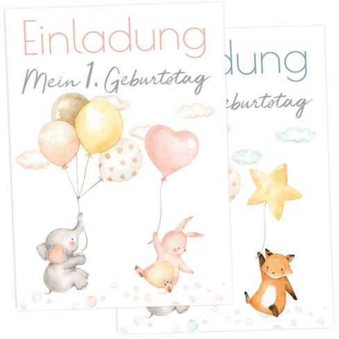 12 Einladungskarten Kindergeburtstag Ballon Party Mädchen