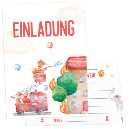 12 Einladungskarten Kindergeburtstag Feuerwehr