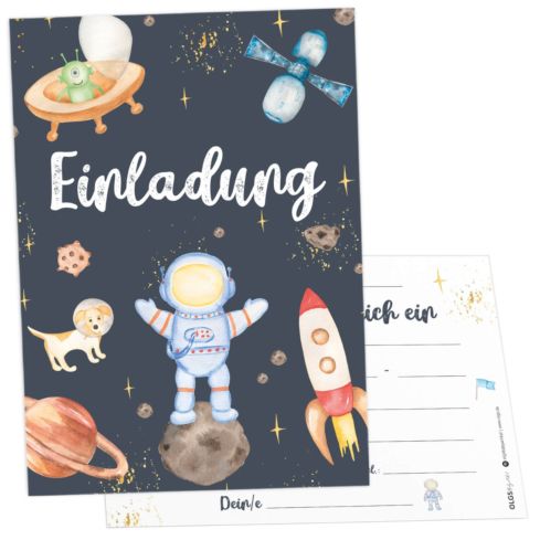 12 Einladungskarten (Astronaut)