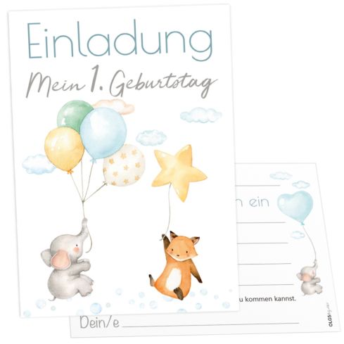 12 Einladungskarten Kindergeburtstag Ballon Party Junge