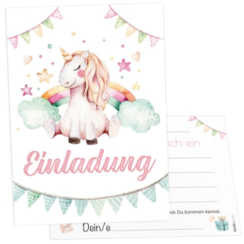 12 Einladungskarten Kindergeburtstag Einhorn