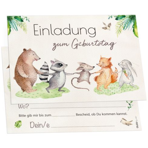 12 Einladungskarten Kindergeburtstag Tierfreunde