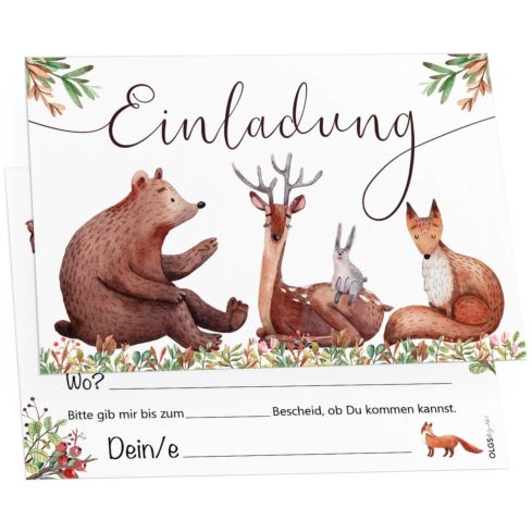 12 Einladungskarten Kindergeburtstag Wald Freunde