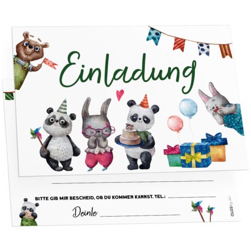 12 Einladungskarten Kindergeburtstag Tierparty