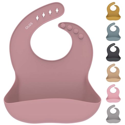 Silikon Baby Lätzchen mit Auffangschale (Power Rose)
