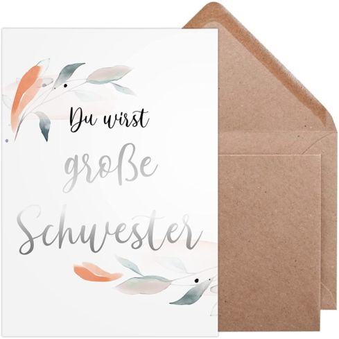 Karten zur Schwangerschaftsverkündung (Du wirst große Schwester, Silber)