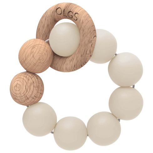 Beißring aus Silikon und Holz (Greige)