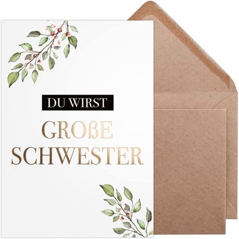 Karten zur Schwangerschaftsverkündung (Du wirst große Schwester, Gold)