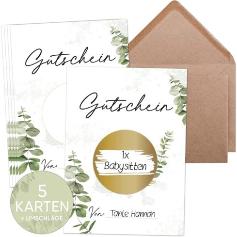 Rubbelkarten Set Eukalyptus 5 Stück mit Umschlag