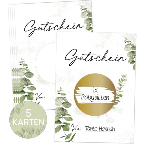Rubbelkarten Set Eukalyptus 5 Stück