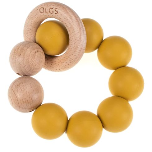 Beißring aus Silikon und Holz (Mustard)