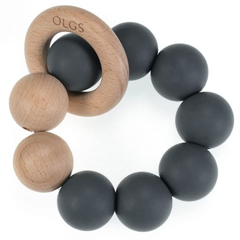 Beißring aus Silikon und Holz (Dark Grey)