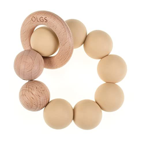 Beißring aus Silikon und Holz (Cream)