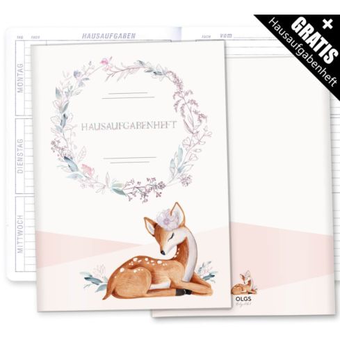 Hausaufgabenheft inkl. Hülle Rehkitz inkl. Heft