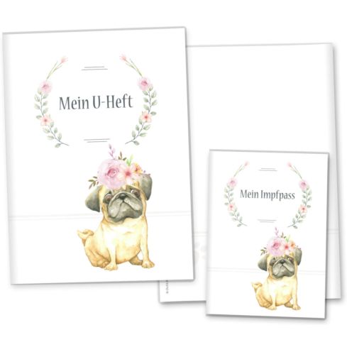 U-Heft- und Impfpasshülle Möpse