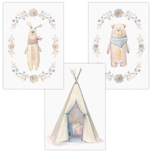 Kinderzimmer Poster (Hase Tipi Bär)