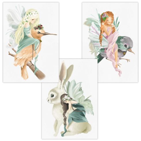 Kinderzimmer Poster (Phantasy Vogel Hase Mädchen)