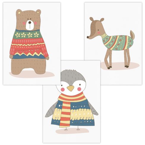 Kinderzimmer Poster (Bär Pinguin Reh)