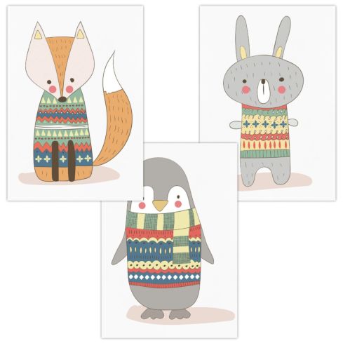 Kinderzimmer Poster (Fuchs Pinguin Hase)