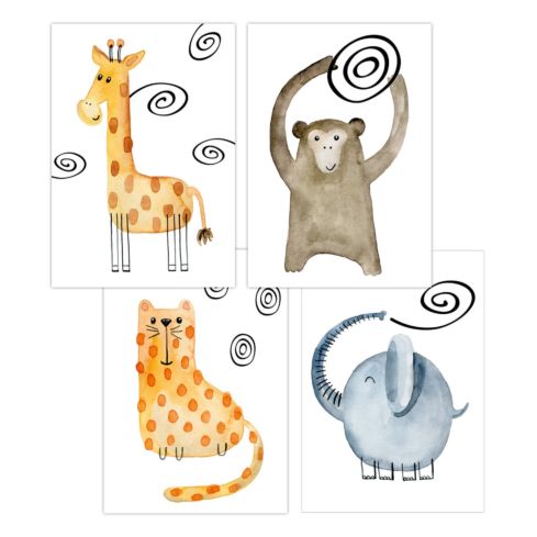 Kinderzimmer Bilder 4er Set (Funny Animals)