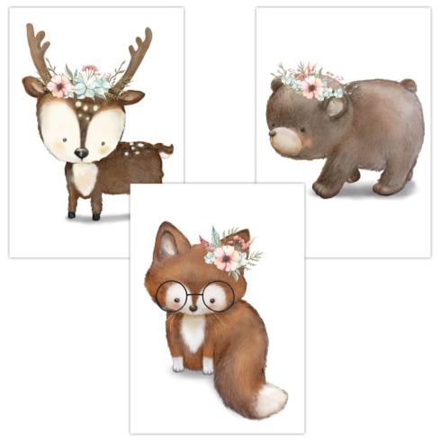 Kinderzimmer Bilder (Hirsch Fuchs Bär Baby Tiere Mädchen)