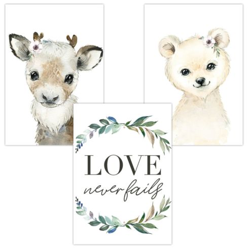 Babyzimmer Poster (Love never fails Nord Hirsch Bär)