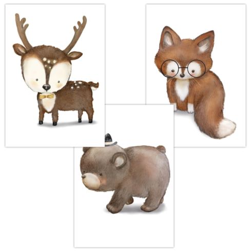 Kinderzimmer Bilder (Hirsch Bär Fuchs Baby Tiere Junge)