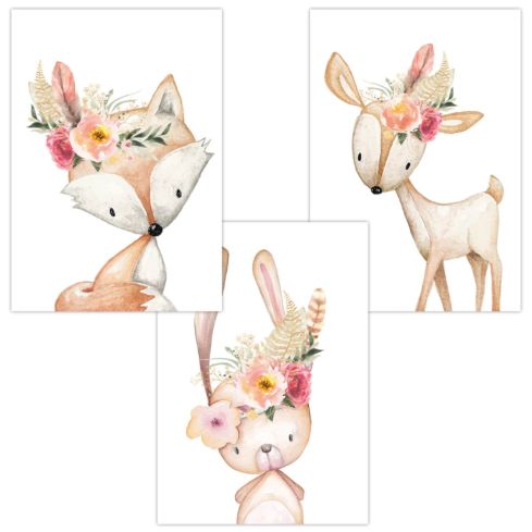 Kinderzimmer Poster (Fuchs Hase Reh Cute Boho)