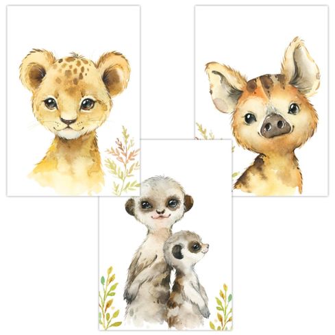 Kinderzimmer Poster (Löwe Erdmännchen Wildschwein)