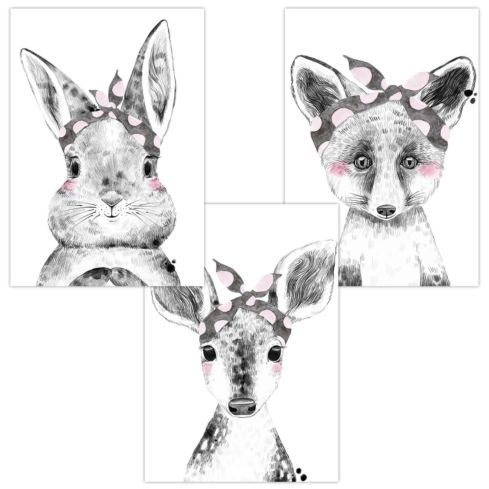 Kinderzimmer Poster (Hase Reh Fuchs Tuch)