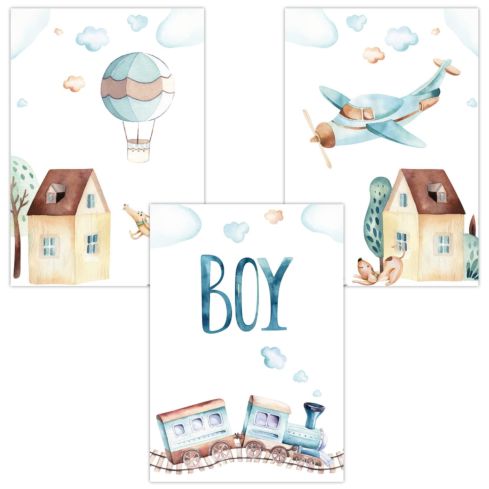 Kinderzimmer Poster (Boy Heißluftballon Zug Flugzeug)