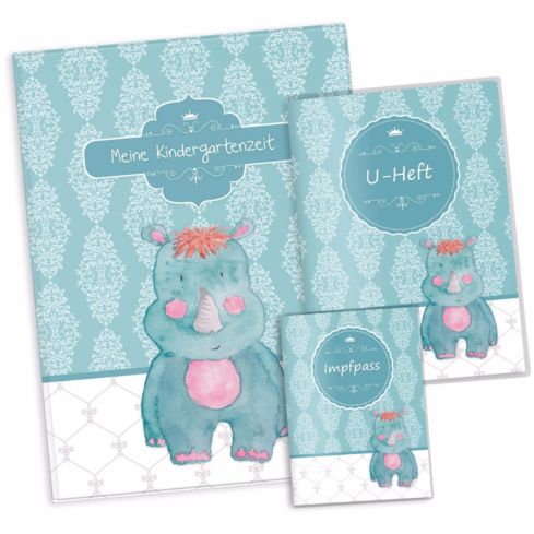 Geschenkset Petrol Vintage Nashorn "Meine Kindergartenzeit" Geschenkidee zur Geburt