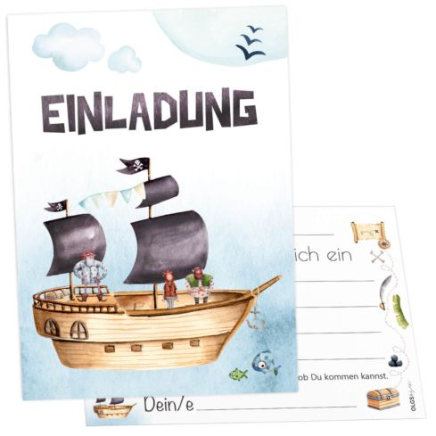 12 Einladungskarten Kindergeburtstag Piraten Schiff