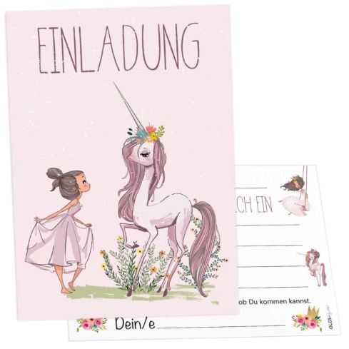 12 Einladungskarten Kindergeburtstag Prinzessin Einhorn