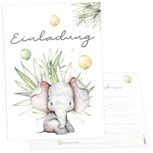 12 Einladungskarten Kindergeburtstag Elefant
