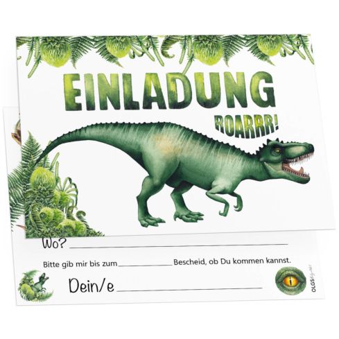 12 Einladungskarten Dinosaurier (T-Rex)