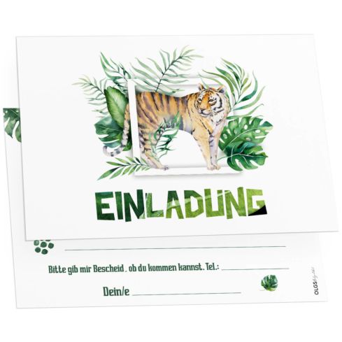12 Einladungskarten Dinosaurier (Tiger)
