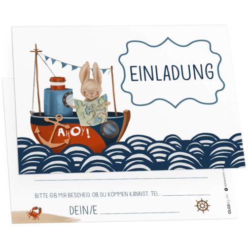 12 Einladungskarten Kindergeburtstag Ahoy!