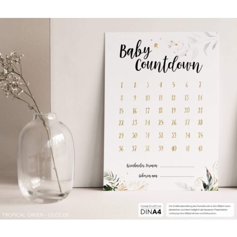 Baby Countdown DIN A4 Poster (Tropical Green)