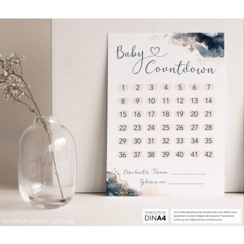 Baby Countdown DIN A4 Poster (Golden Glamour Splash)