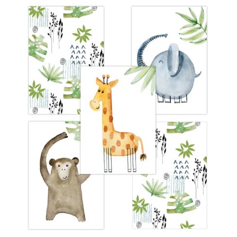 Wandbilder für &amp; Kinderzimmer (Affe Elefant Giraffe Dschungel)